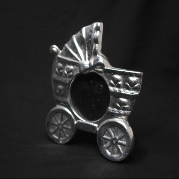 Baby Carriage Picture Frame Silver Pewter Tabletop for 2.25" Diameter Picture - Picture 3 of 4